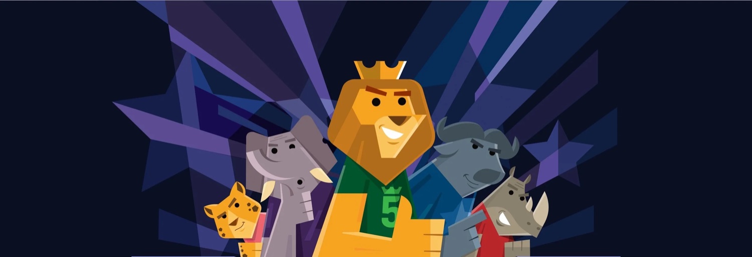 The Big 5 animals together under a starry sky